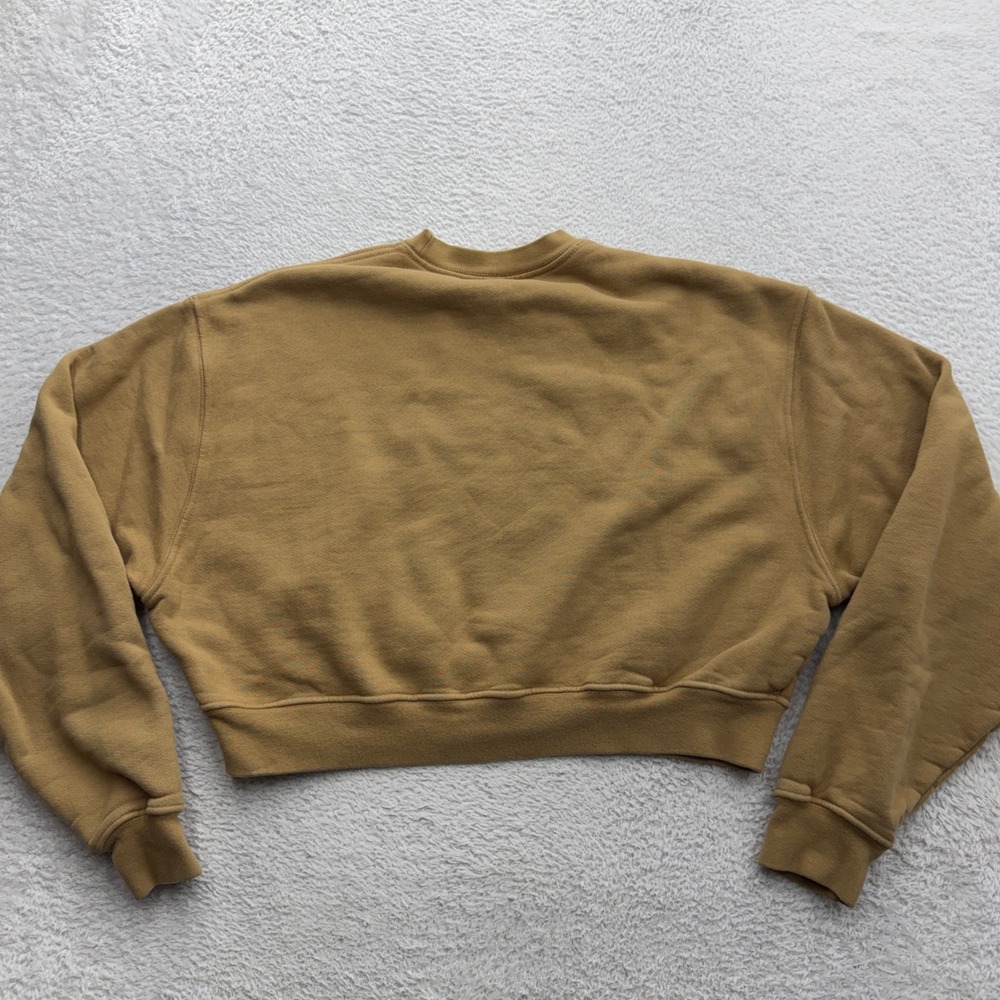 Set Active Women Small Tan Cropped Sweatshirt Cotton Fleece Pullover Made in USA - Picture 8 of 9